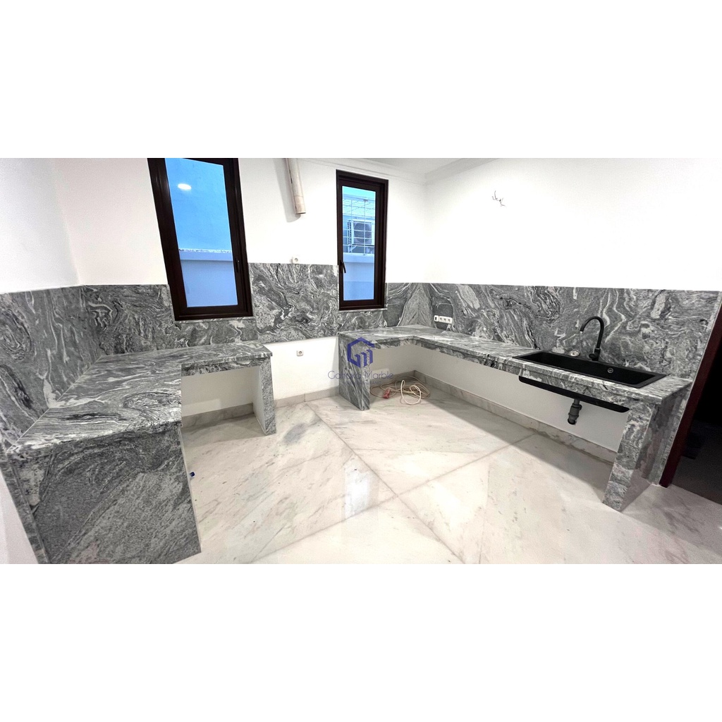 Jual Meja Dapur Granit Viscon White Top Table Kitchen Set Granit