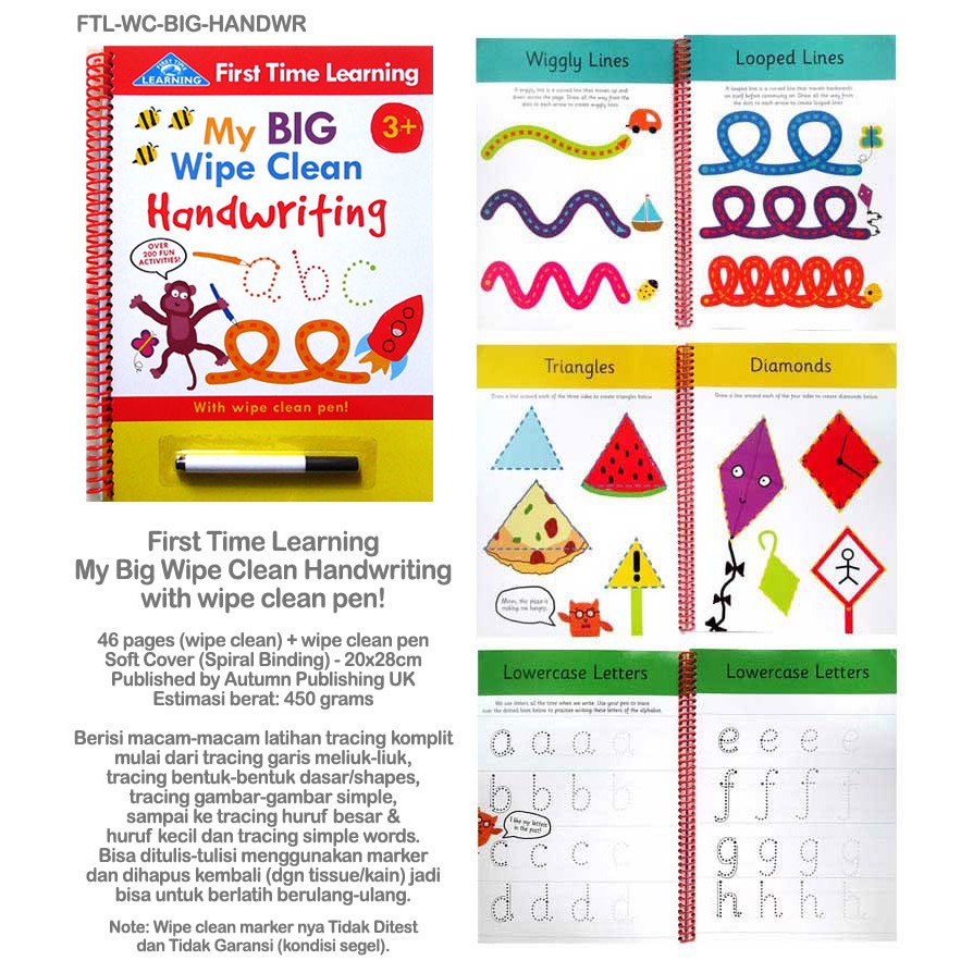 Jual First Time Learning My Big Wipe Clean wipeclean HANDWRITING book ...