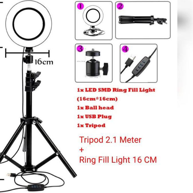 Jual Selfie Ring Fill Light 16Cm + Tripod 2,1M Walyustore | Shopee ...