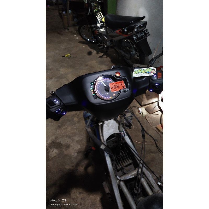 Jual 1.1 speedometer satria 2 tak digital dan holder set menyala biru
