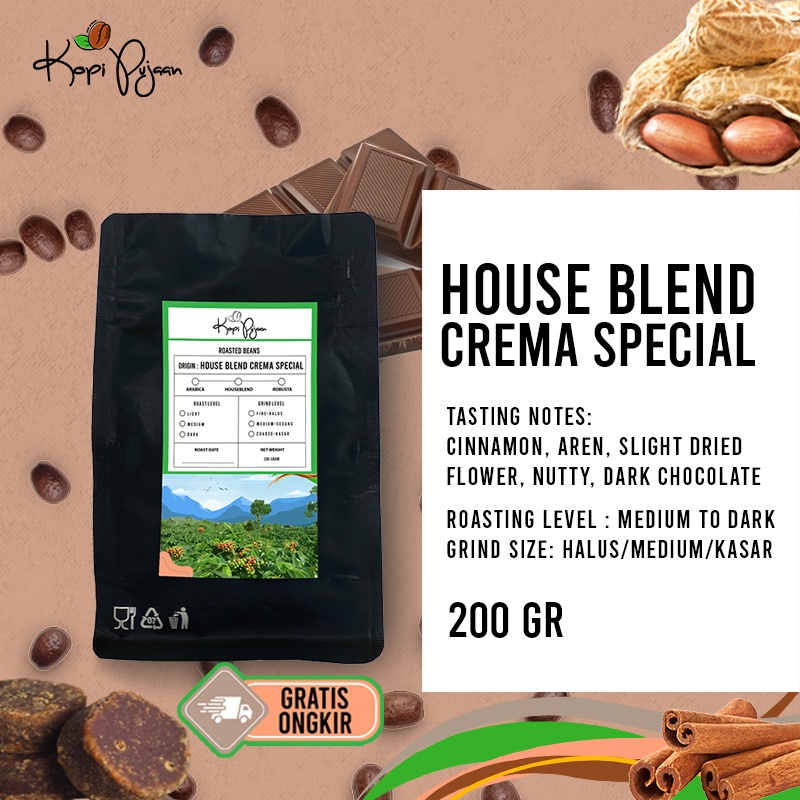 Jual Biji Kopi Bubuk Kopi House Blend Crema Special 200 Gram Arabika Robusta Beans Shopee 2325