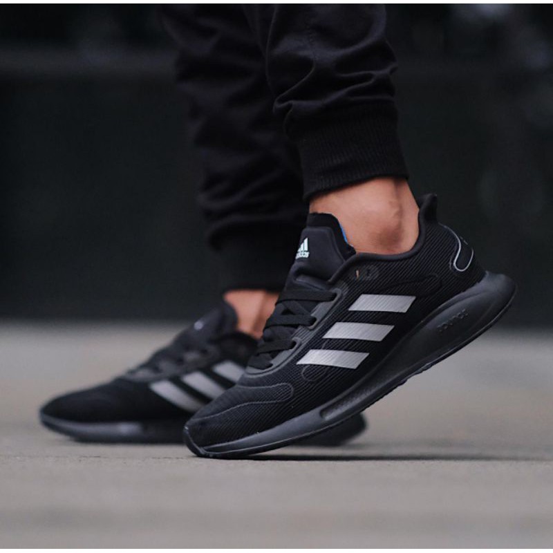 Jual Adidas Galaxar Bounce all black strip white Original Sepatu