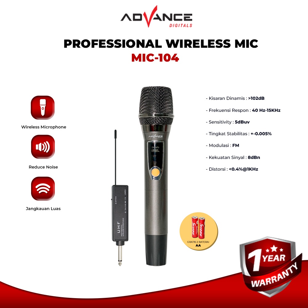 Jual Advance Digitals MIC-104 Mic Profesional UHF Wireless Microphone ...