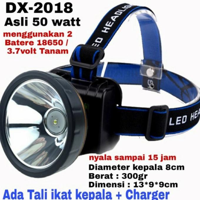 Jual SENTER KEPALA LED 50WAT CHARGER DX 2018/SENTER KEPALA HEADLAMP LED ...