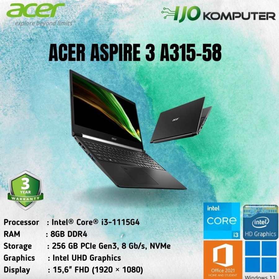 Jual LAPTOP ACER ASPIRE 3 A315-58 - I3 1115G4 8GB 256GB SSD 15.6" WIN11 ...