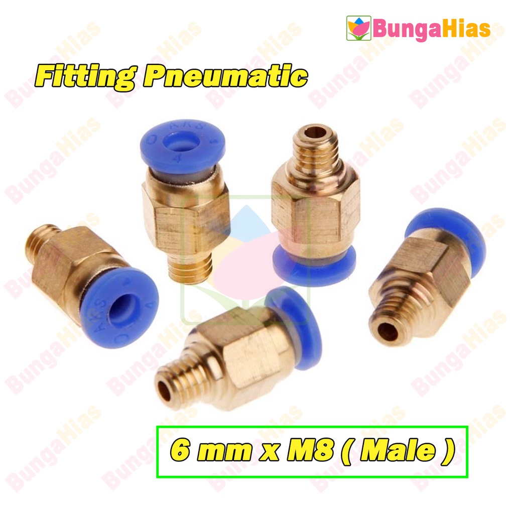 Jual Fitting Pneumatic 6 mm x M8 Male Drat Slip Lock Konektor Lurus