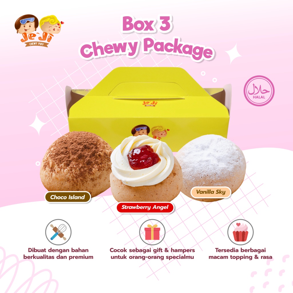 Jual Box isi 3 Chewy Package ( Vanilla Sky, Choco Island, Strawberry ...