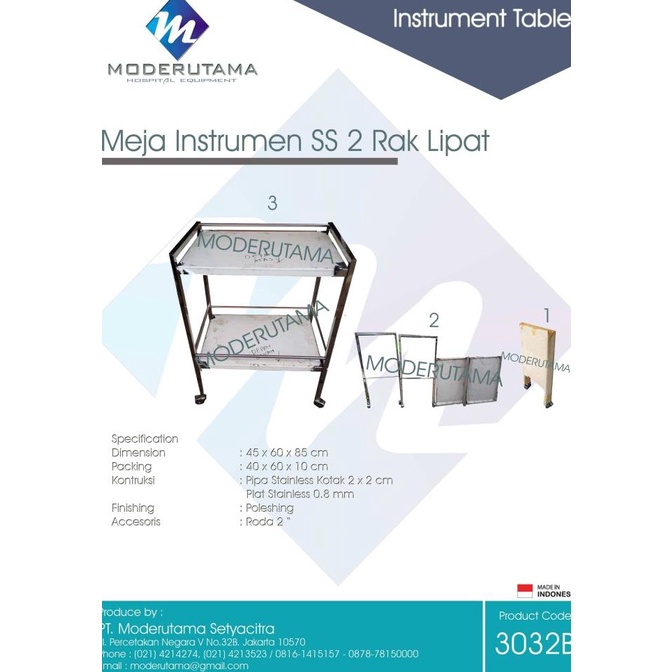 Jual Meja Instrumen / Troli Instrumen 2 Rak Lipat Stainless Steel ...