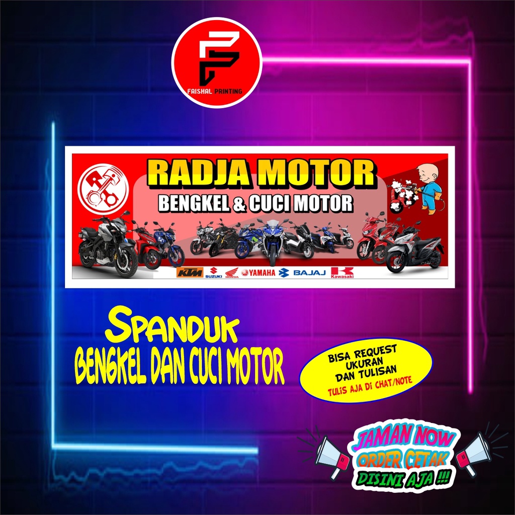 Jual Spanduk Banner Bengkel Motor Dan Cuci Motor Ukuran 3 X 1 Meter