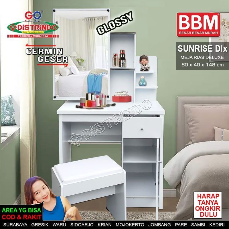 Jual Meja Rias Minimalis Putih Glossy Cermin Geser / Sliding Dgn Kursi ...