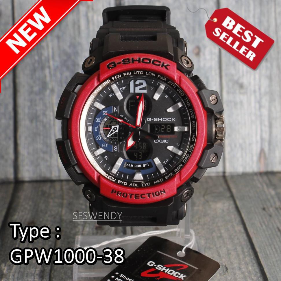 Jual DY Jam tangan G Shock GPW1000 Hitam Merah dual time digital