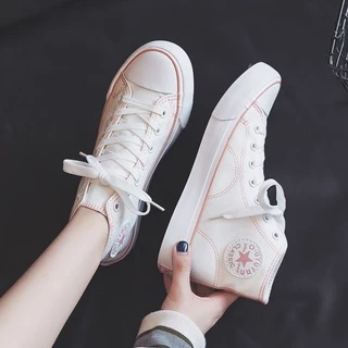 Sepatu Sneakers Wanita Korea Kanvas Putih Pink