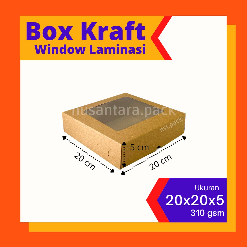 Jual Box Pizza Kraft Coklat Kotak Packing Kue Roti Dus Donat Hampers Jendela Laminasi 20x20x5 7658
