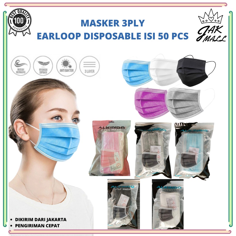 Jual Masker 3ply Earloop Disposable Mask isi 50pcs JM | Shopee Indonesia