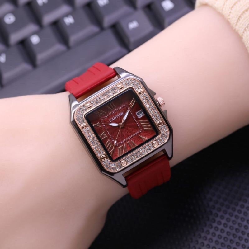 JAM TANGAN WANITA CARTIER RUBBER DIAMOND TANGGAL AKTIF DIAMETER 3.5CM JAM TANGAN FASHION WANITA