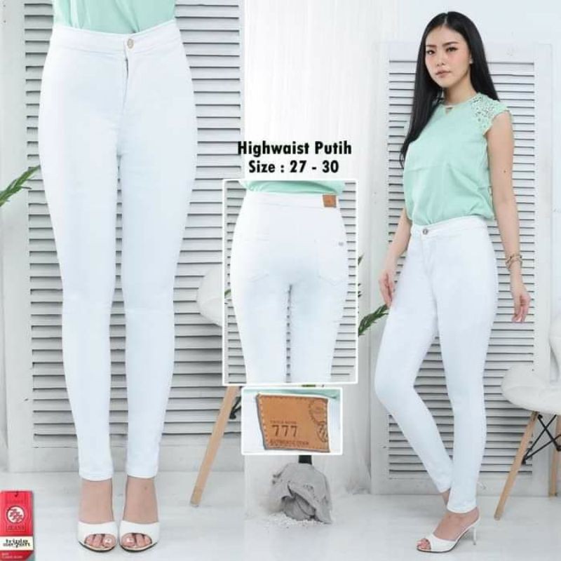 Jual Celana Jeans Wanita Highwaist Putih Pingang Tingib Bisa Bayar