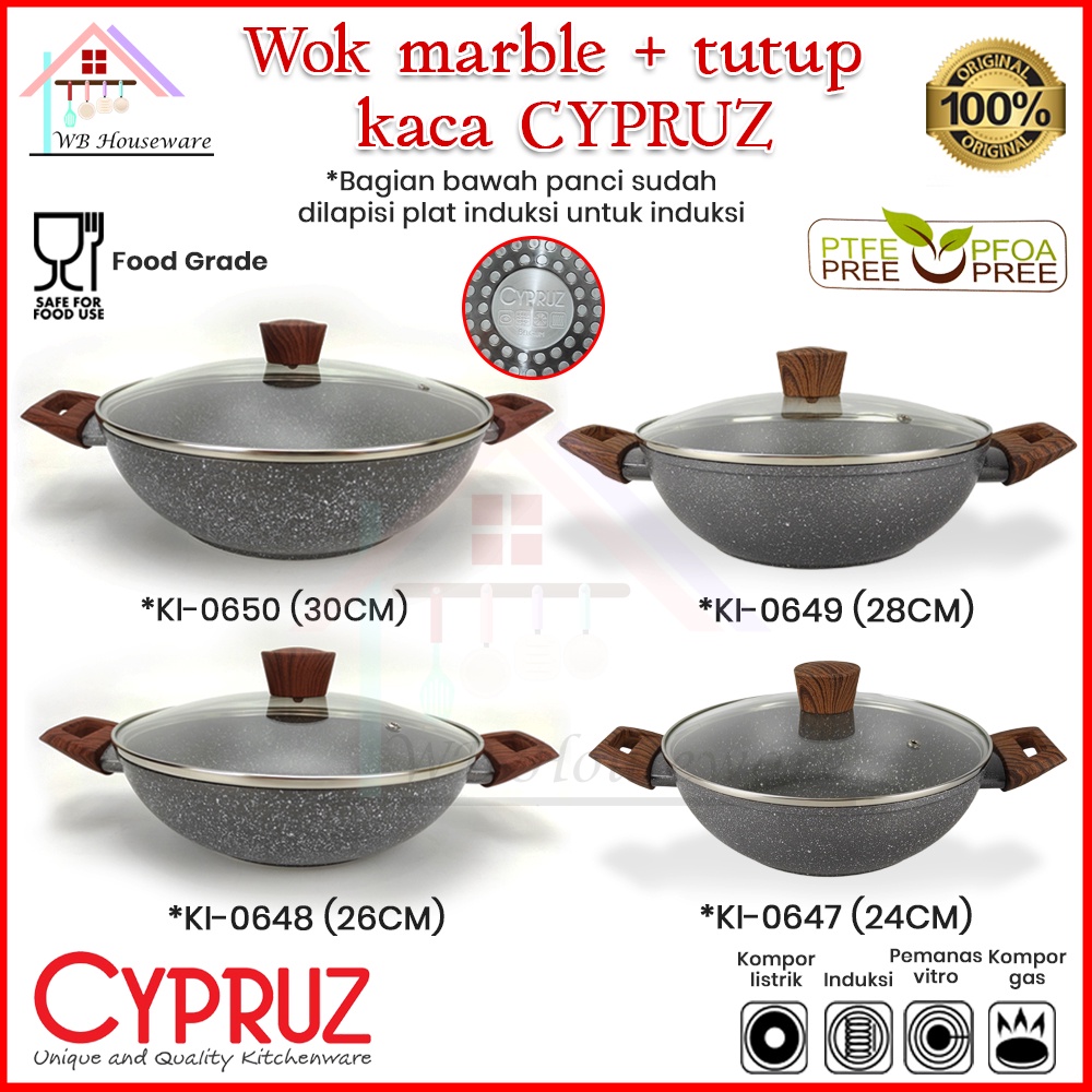 Jual Wok Cypruz Tutup Kaca Marble Cm Dan Cm Induksi Wajan Penggorengan Anti Lengket