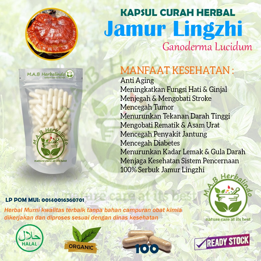 Jual JAMUR LINGZHI 100 Kapsul Herbal Antioksidan Anti Aging Kesehatan