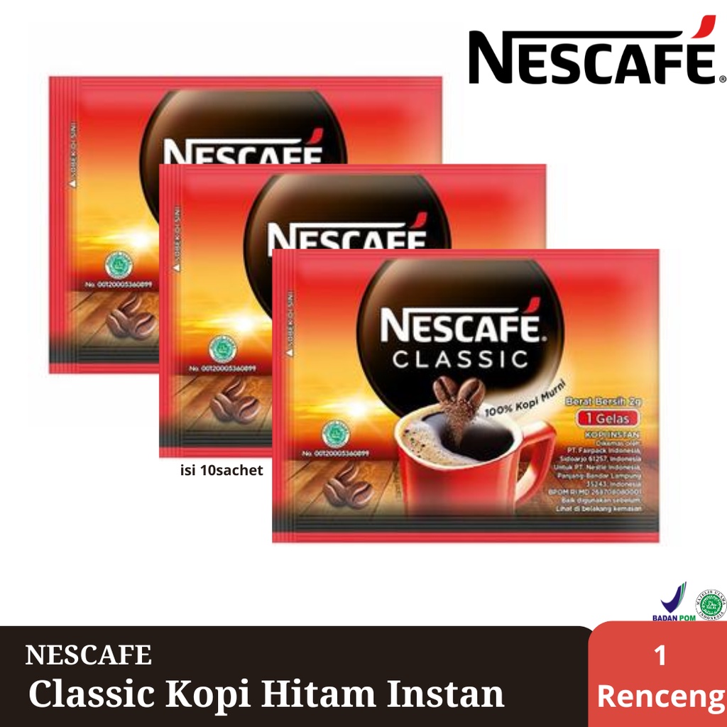 Jual NESCAFE Classic Kopi Hitam Instan 1 Renceng Isi 10 Sachet 2 Gram