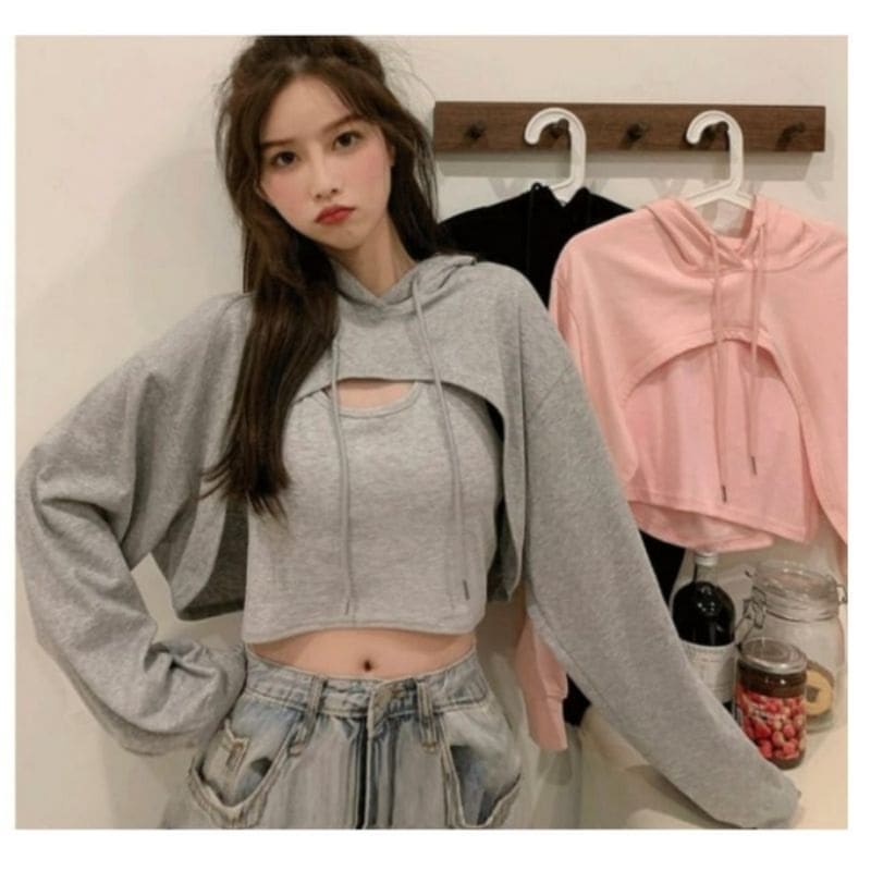 Crop hoodie online shopee