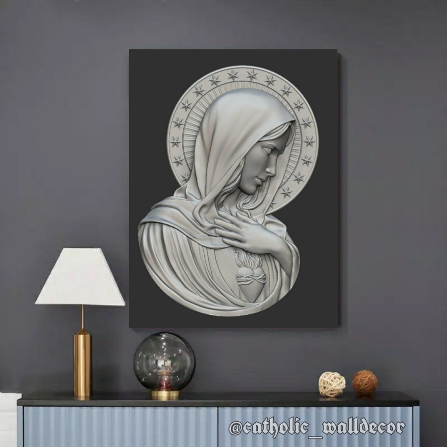Jual Hiasan dinding Katolik gambar Bunda Maria tampak 3D ukuran 60x40cm ...