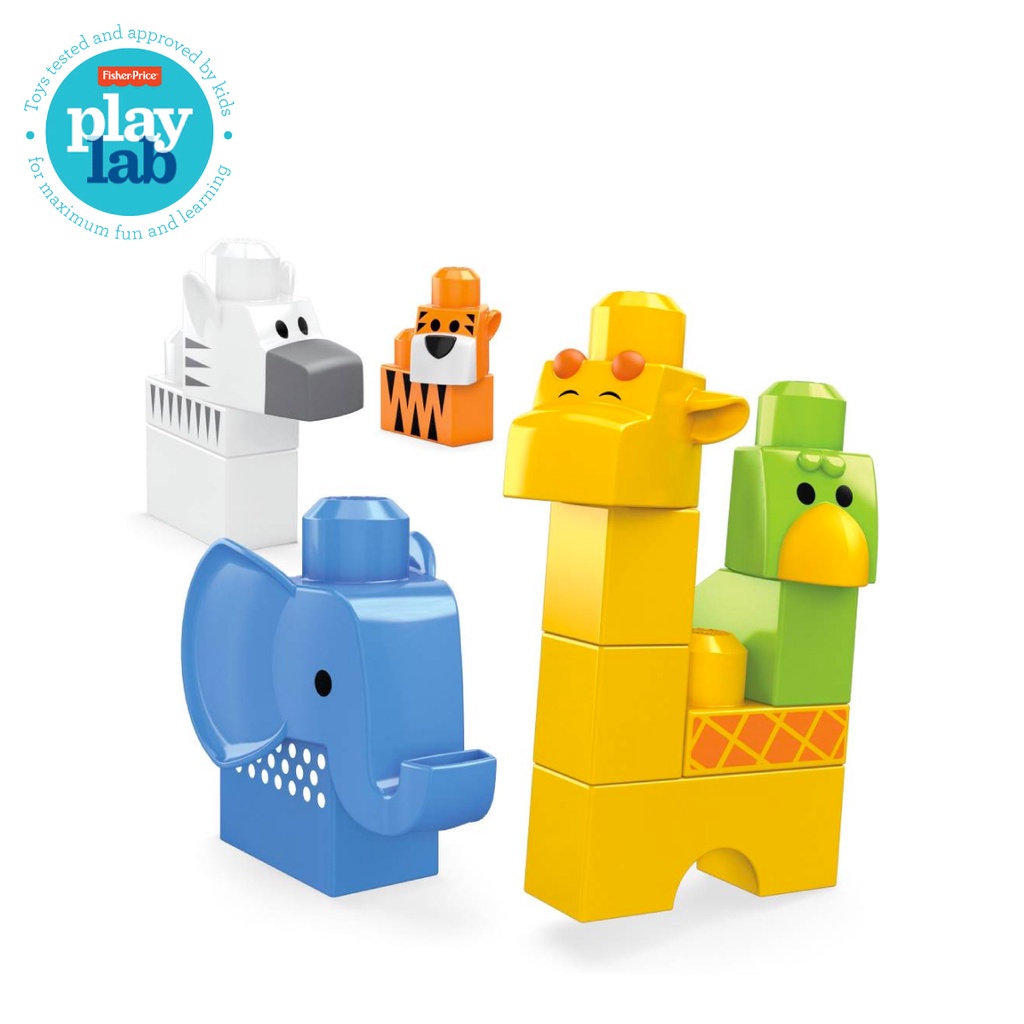 MEGA Bloks Safari Spiel-Set Mit 15 Bausteinen – Inkl. Löwe, Giraffe & Elefant Für Kinder Ab 1 Jahr