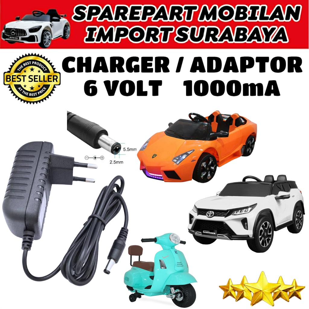 Jual PUSAT ADAPTOR 6 VOLT CHARGER MOBIL MOBILAN AKI MOTOR MOTORAN ANAK