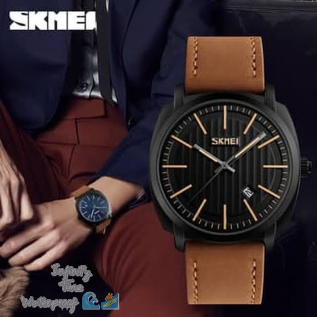 Jual Jam Tangan Cowok Skmei 9169 Strap Leather Analog Kualitas Original