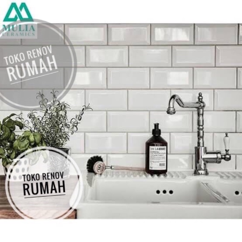 Jual keramik bevel 10x20 putih polos (mengkilap) / keramik dinding