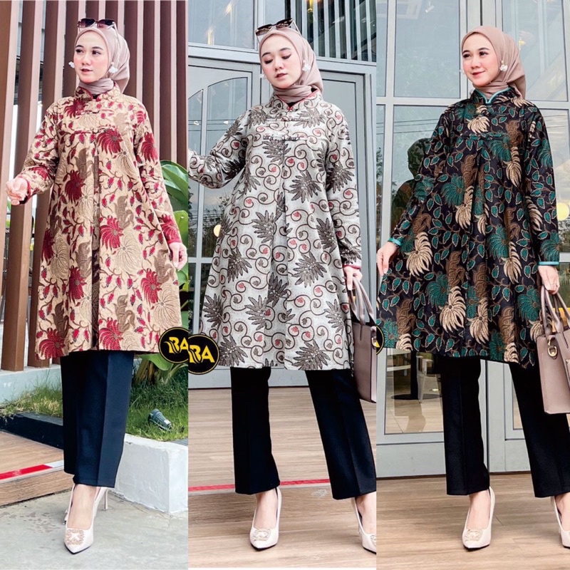 Jual Tunik Batik Wanita Modern Atasan Batik Kerja Kantor Wanita ...