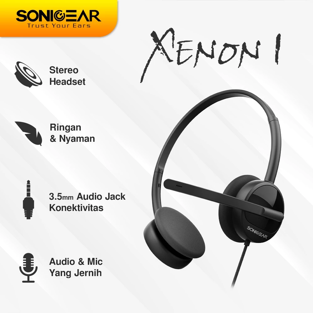 Headset Microphone Headphone SonicGear Xenon 1 untuk Office Sekolah Gaming | Portable Light Weight