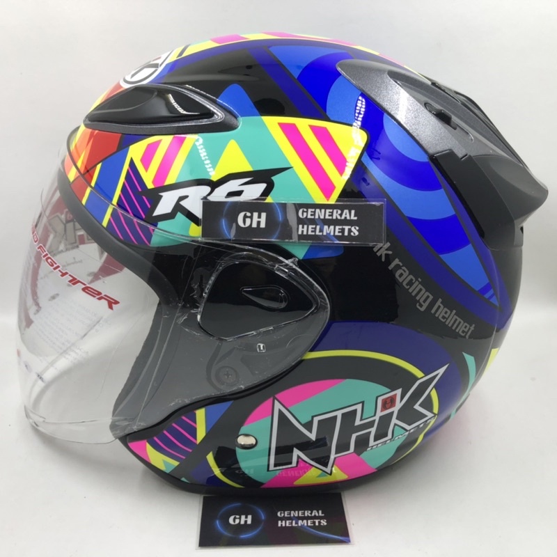 Jual HELM NHK R6 MOTIF PIGMENT BLACK GLOSSY HITAM HALF FACE | Shopee ...