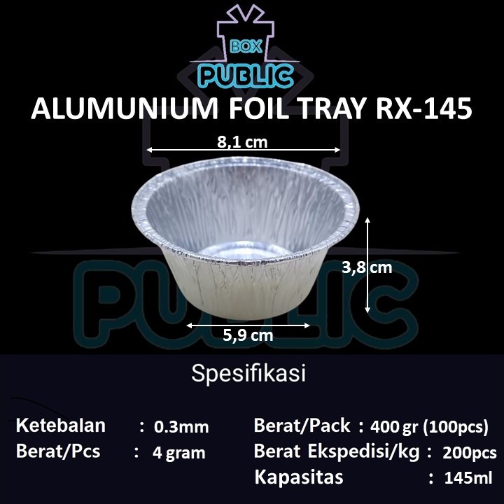 Jual 145ml Wadah Bulat Alumunium foil tray RX 145 + tutup cup Aluminium ...
