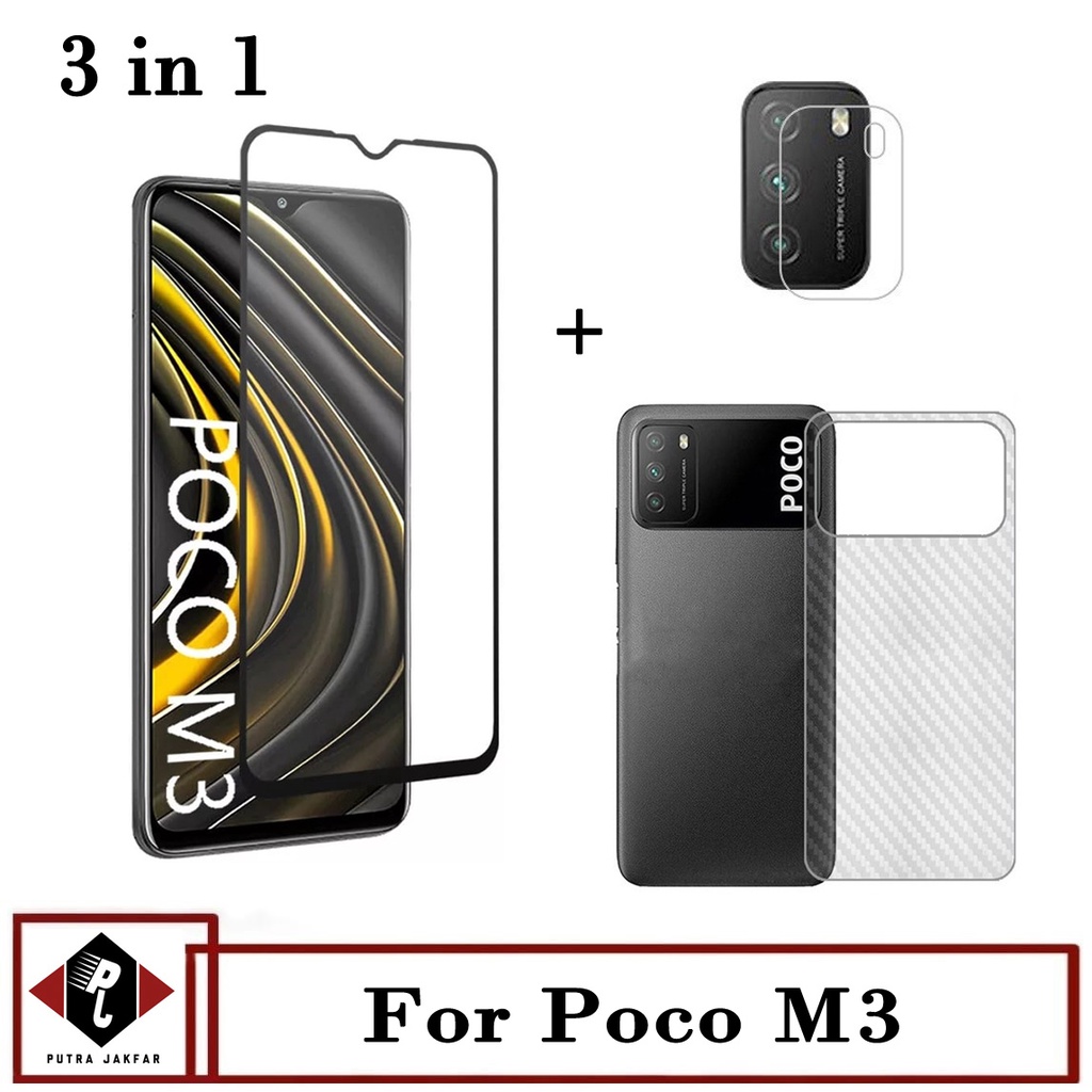 Jual Promo Paket 3 In 1 Tempered Glass Layar Poco M3 Free Tempered Glass Camera Dan Skin Carbon 6452