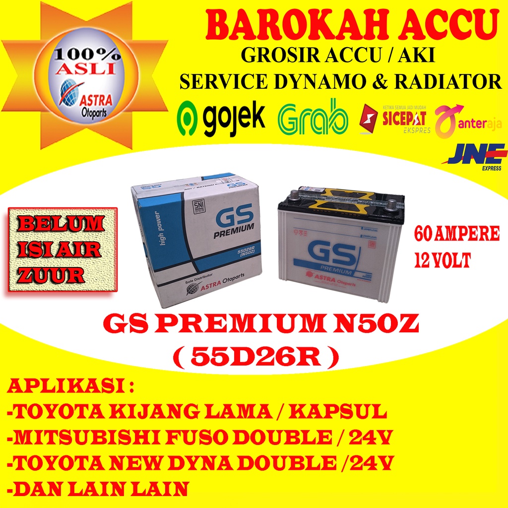 Jual AKI GS PREMIUM N50Z / 55D26R , 60 AMPERE ASTRA OTOPARTS | Shopee