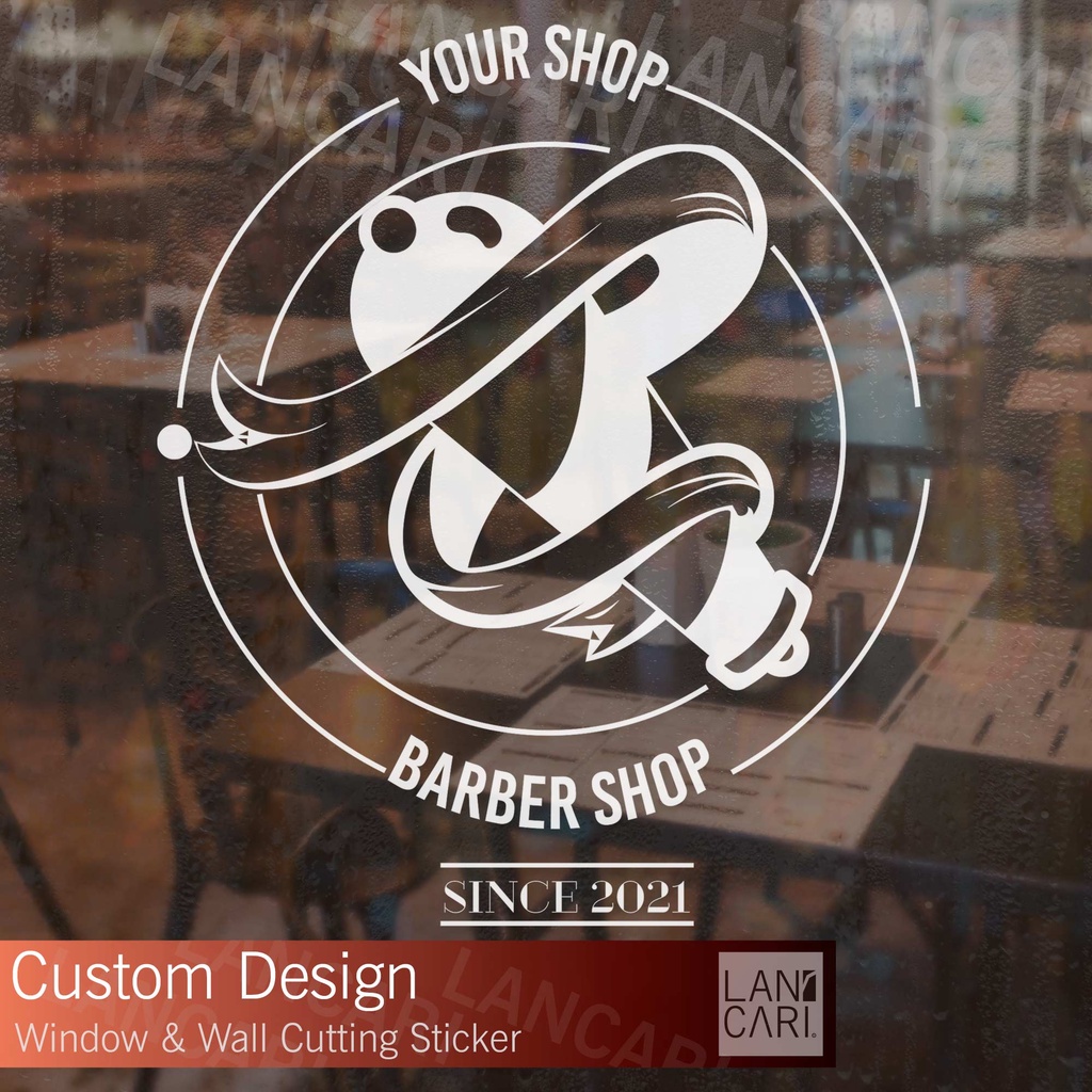 Jual Sticker custom Barber Shop Cukur Potong Rambut Cutting Kaca Brand ...