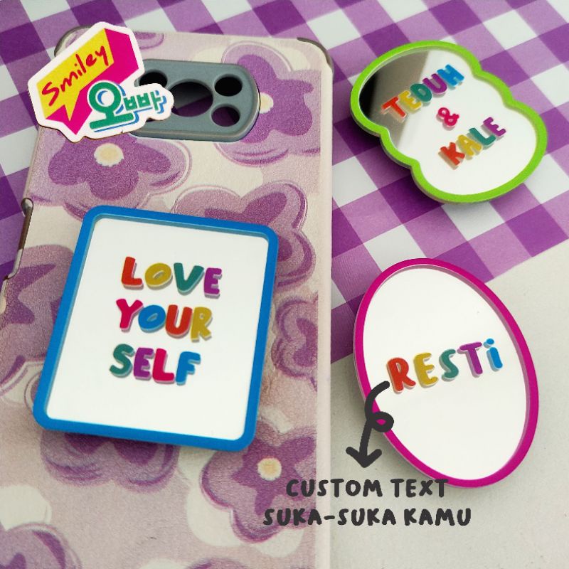 Jual Mirror Phone Stand Custom Text | Popsocket Mirror Custom Text ...