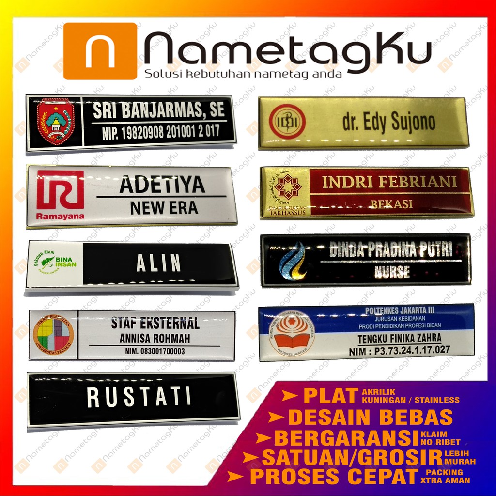 Jual Name Tag Nama Dada Akrilik Kuningan Stainless Peniti Magnet Shopee Indonesia