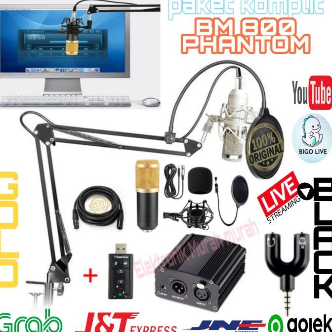 Jual paket komplit mic Condenser BM800 BM 800 + phantom power original ...