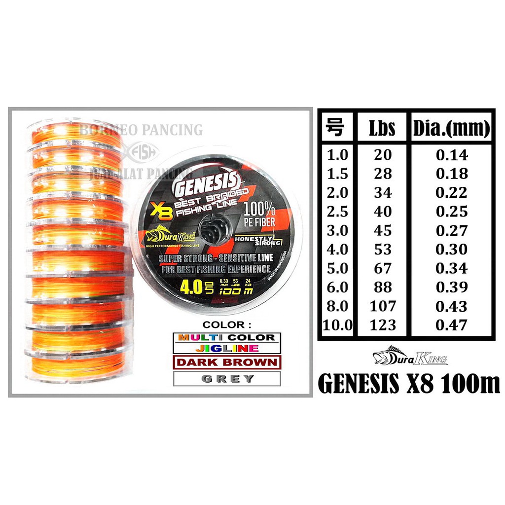 Genesis PE 2.5 X8 Duraking 18.1kg 40Lbs 0.25mm 100m/Roll Benang Pancing  Senar Pancing