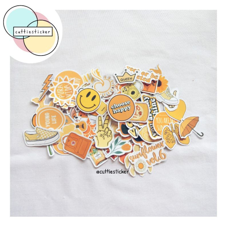 Jual Stiker Aesthetic Kuning dan Orange [60+ Pcs] Murah dan Lucu