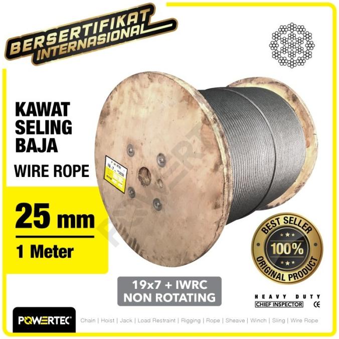Jual Powertec Wire Rope / Kawat Seling Baja 19X7 Iwrc 25Mm Nr - 1 Meter ...