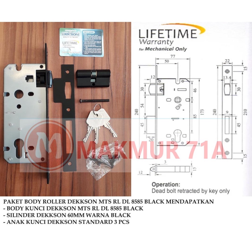 Jual Mortise Lock Body Roller Dekkson 50 mm MTS RL DL 8585 BLACK ...