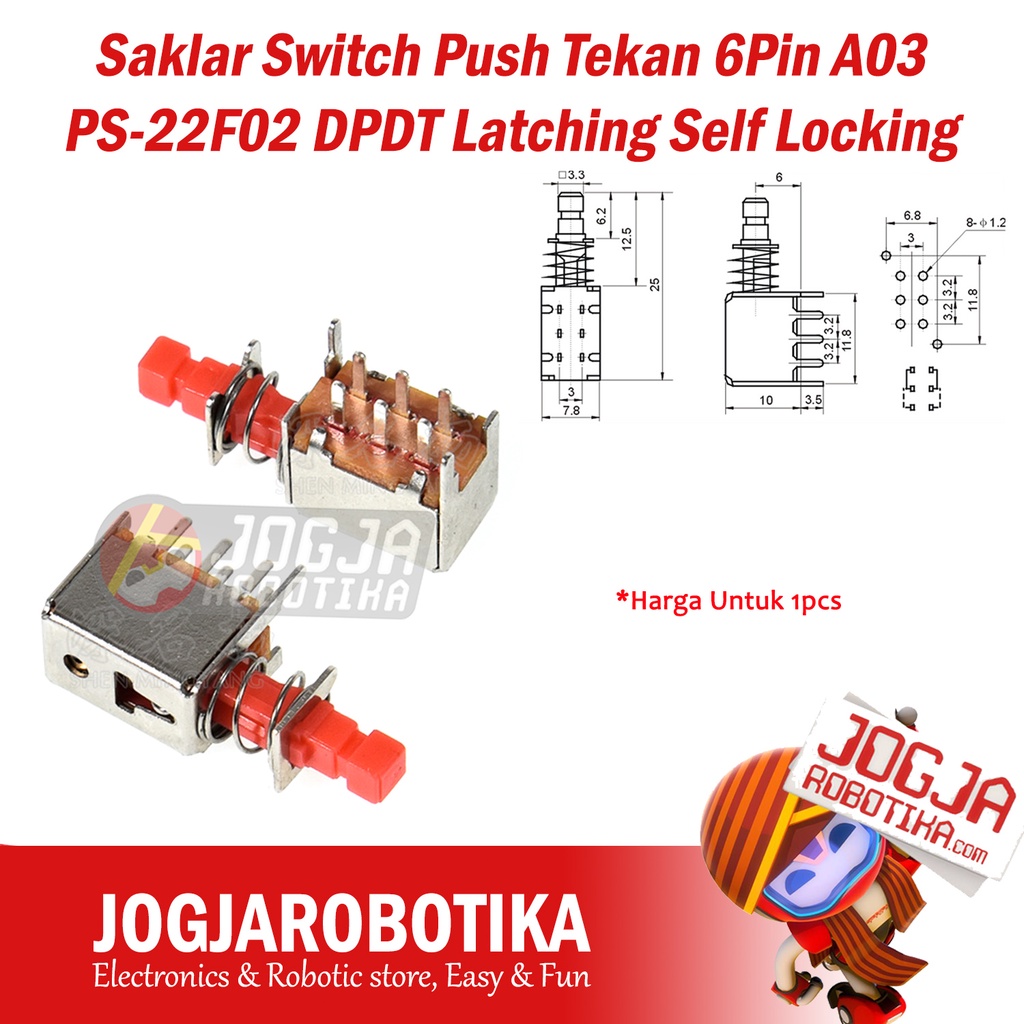 Jual Saklar Switch Push Tekan 6 Pin A03 Ps 22f02 Dpdt Latching Self