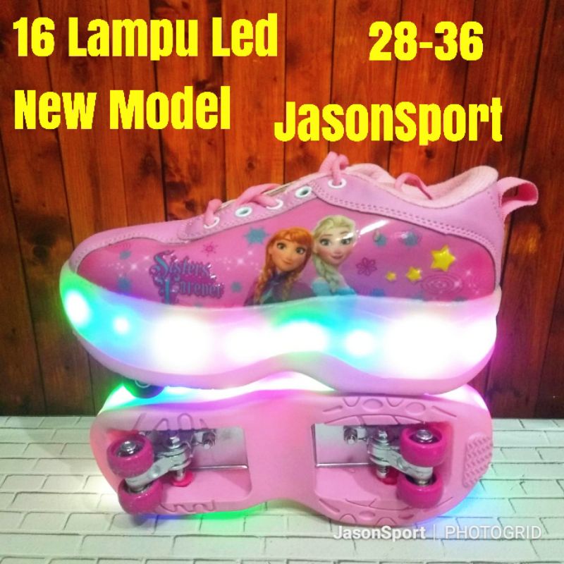 Jual Sepatu Roda 4 Lampu Frozen Pink Biru Nyala Anak cewe import ...