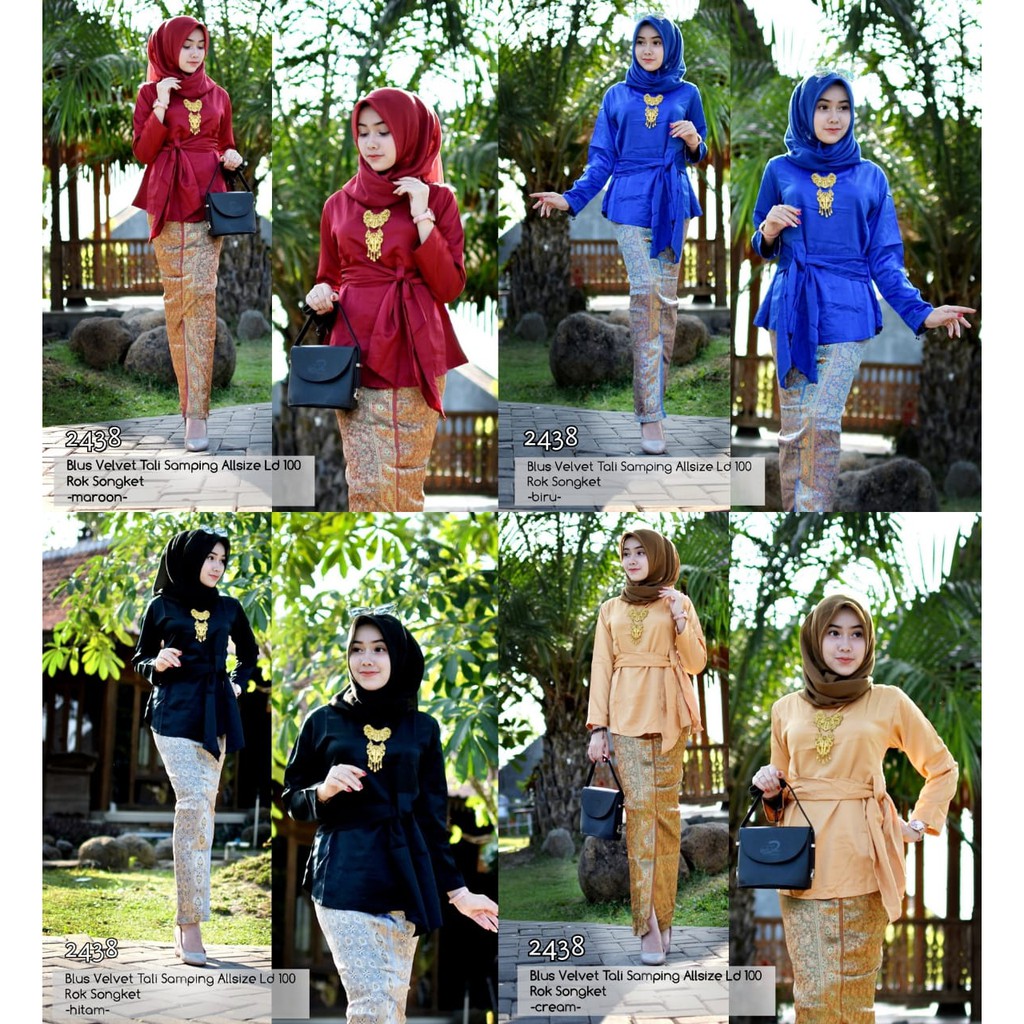 Jual BAJU BATIK WANITA MODEL SETELAN ROK SONGKET DAN BLUS VELVET ...