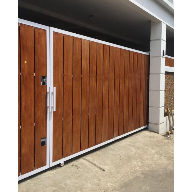 Jual pagar dorong besi kombinasi grc lisplang motif kayu murah | Shopee