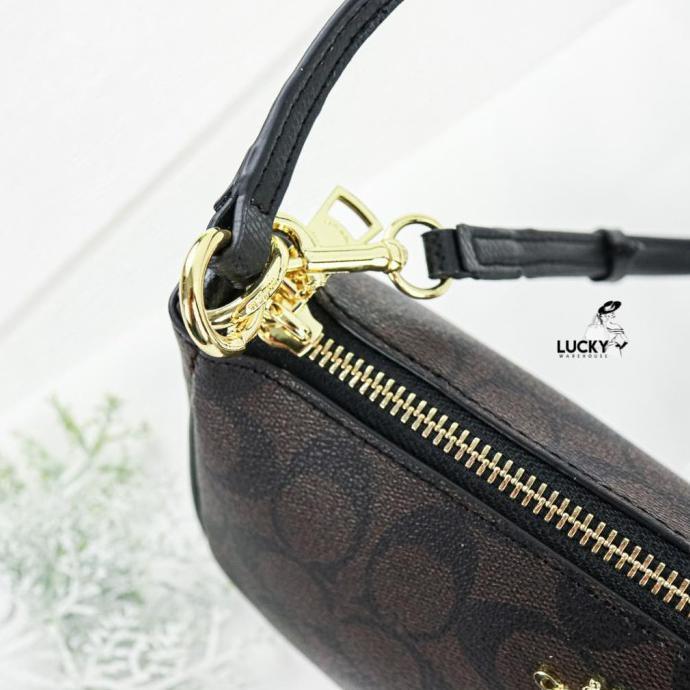 Jual Coach Top Handle Pouch In Signature Brown Black Original 100