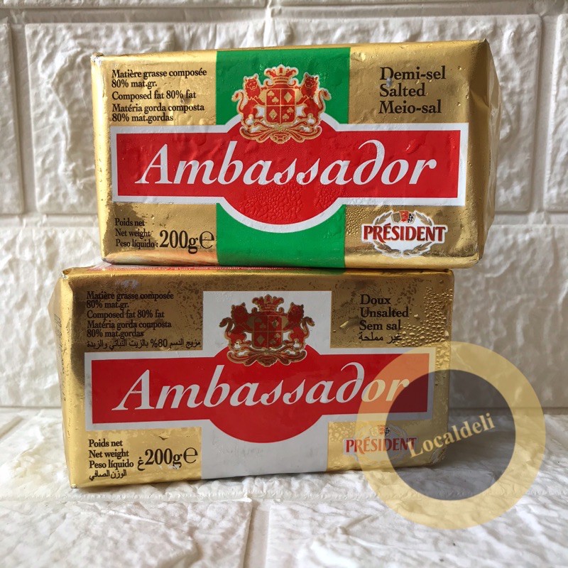 Jual PRESIDENT AMBASSADOR SALTED BUTTER/ PRESIDEN AMBASSADOR UNSALTED BUTTER/ BLENDED BUTTER 200