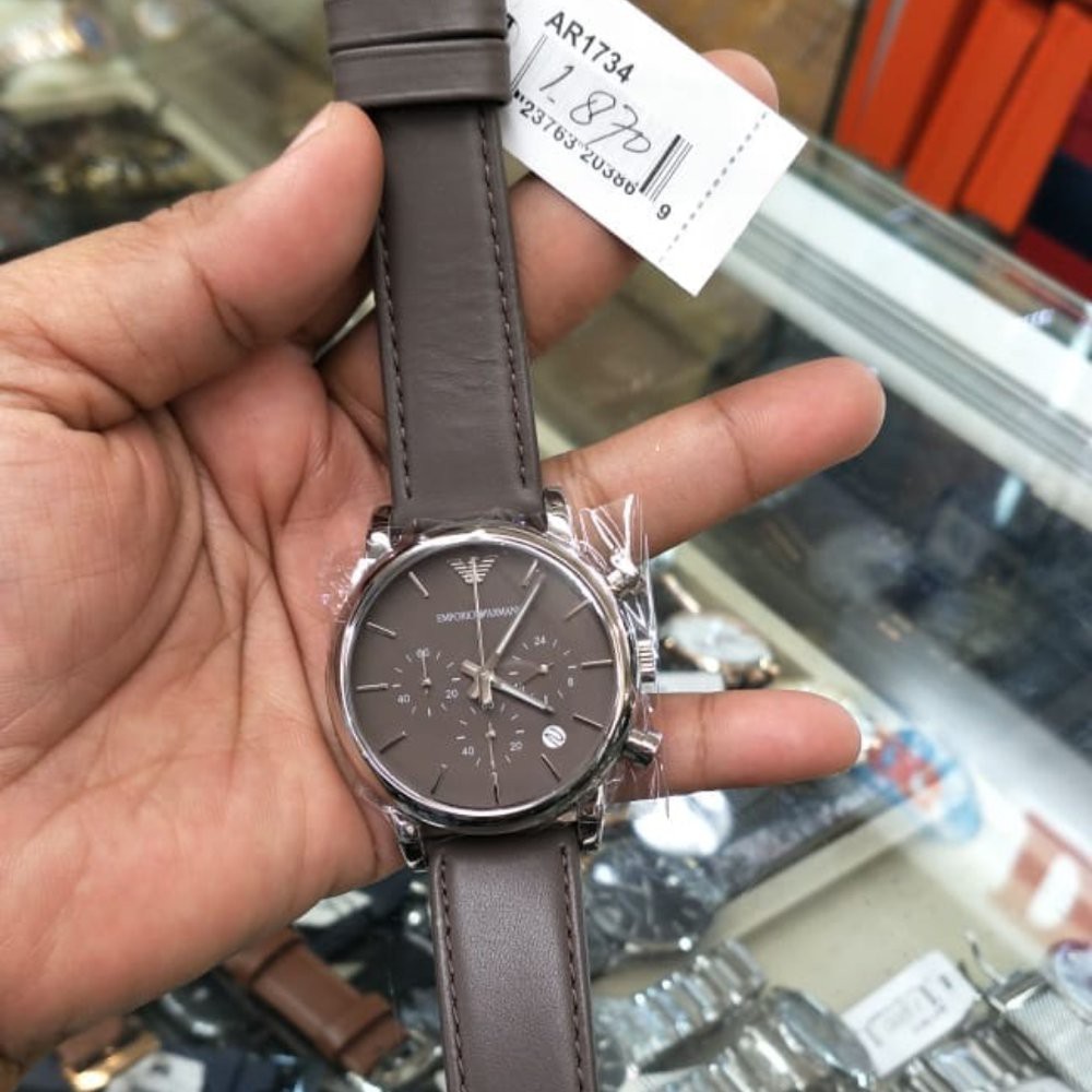 Jual Jam Tangan Pria Emporio armani AR1734 brown silver 45mm Original Shopee Indonesia